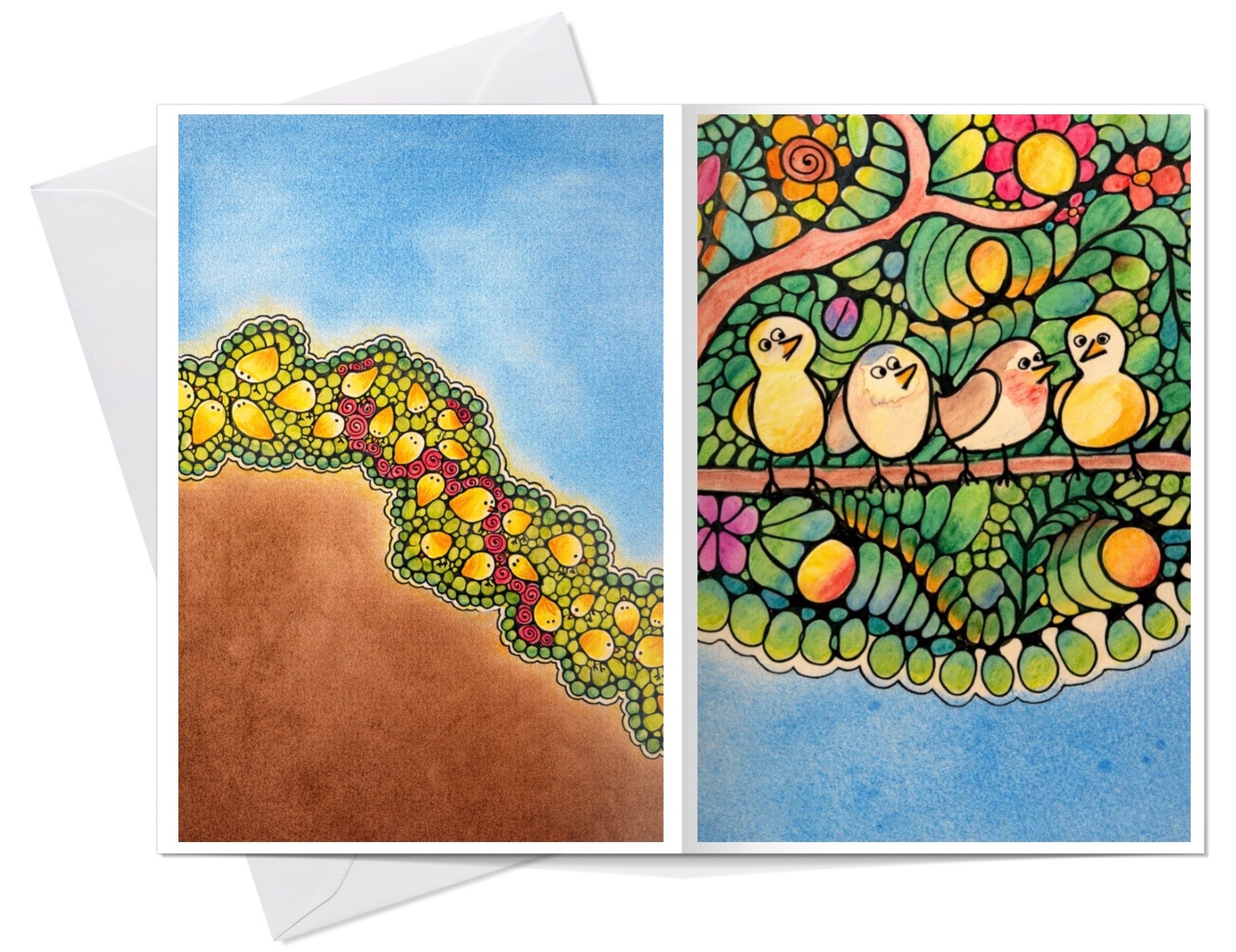 Bird flock 🐦- Dobbeltsidig A6 kort med konvolutt